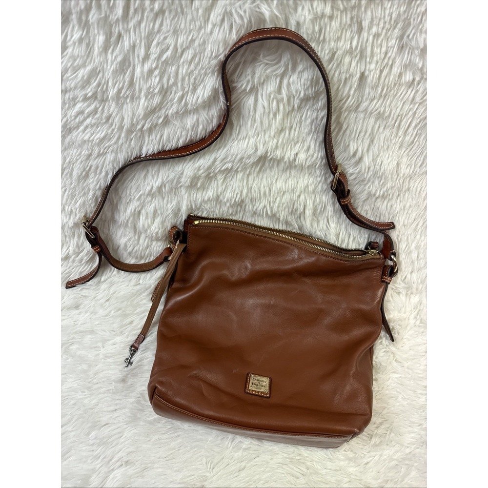 Dooney & Bourke Cognac Brown Leather Crossbody Shoulder Bag Red Lining 1975